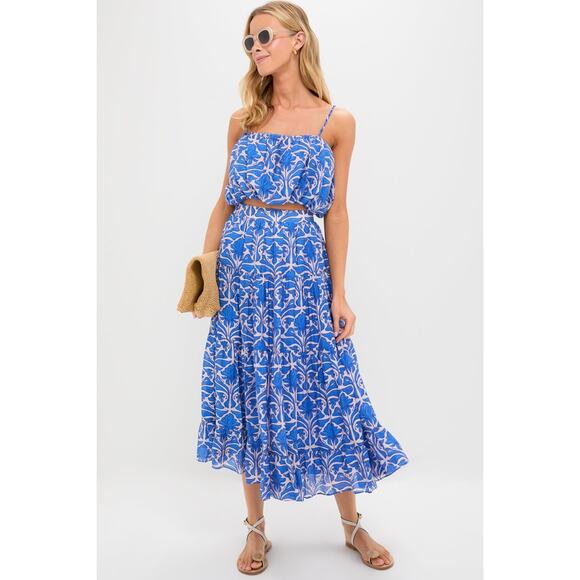 ENGLISH FACTORY Blue Geometric Floral Azores Bubble Blouse Size XS NWT - Picture 7 of 8